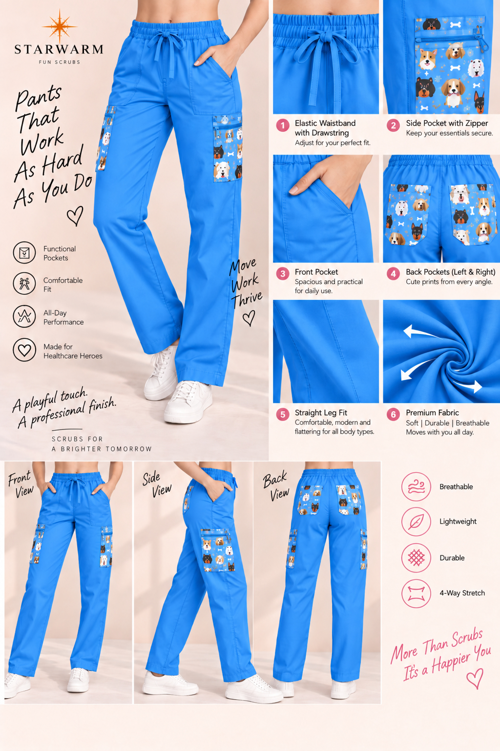 Puppy Blue Scrub Pants