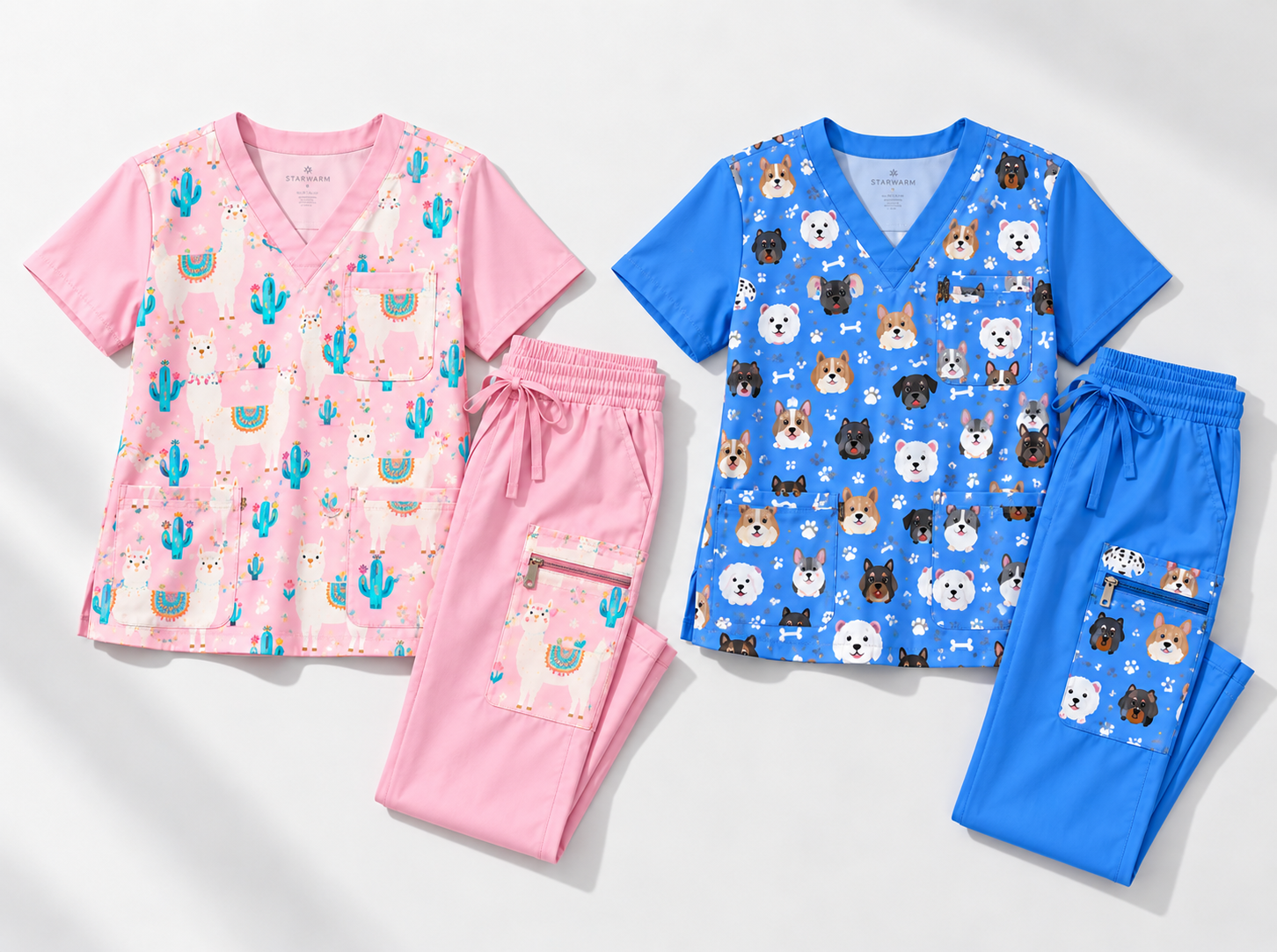 Puppy Blue and Llama Pink sets flat lay