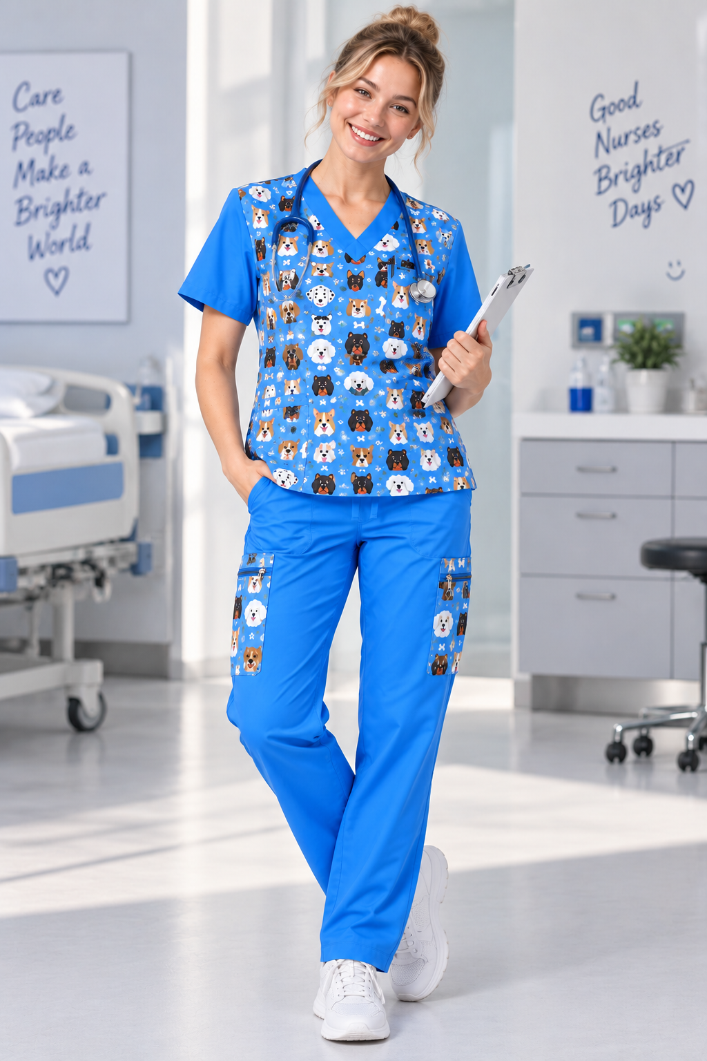 STARWARM nurse on shift — Puppy Blue scrub set
