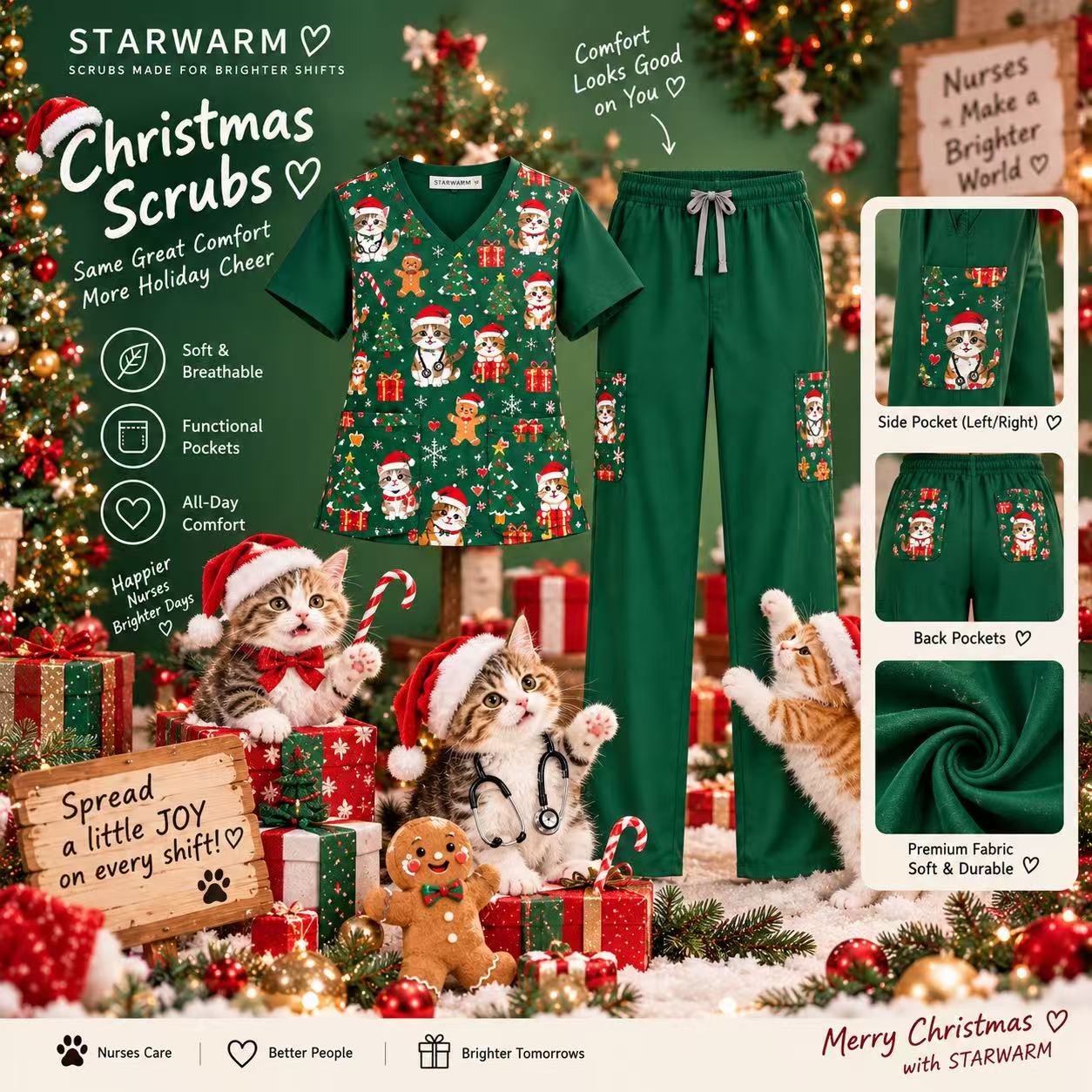 Christmas Cat Scrub Set