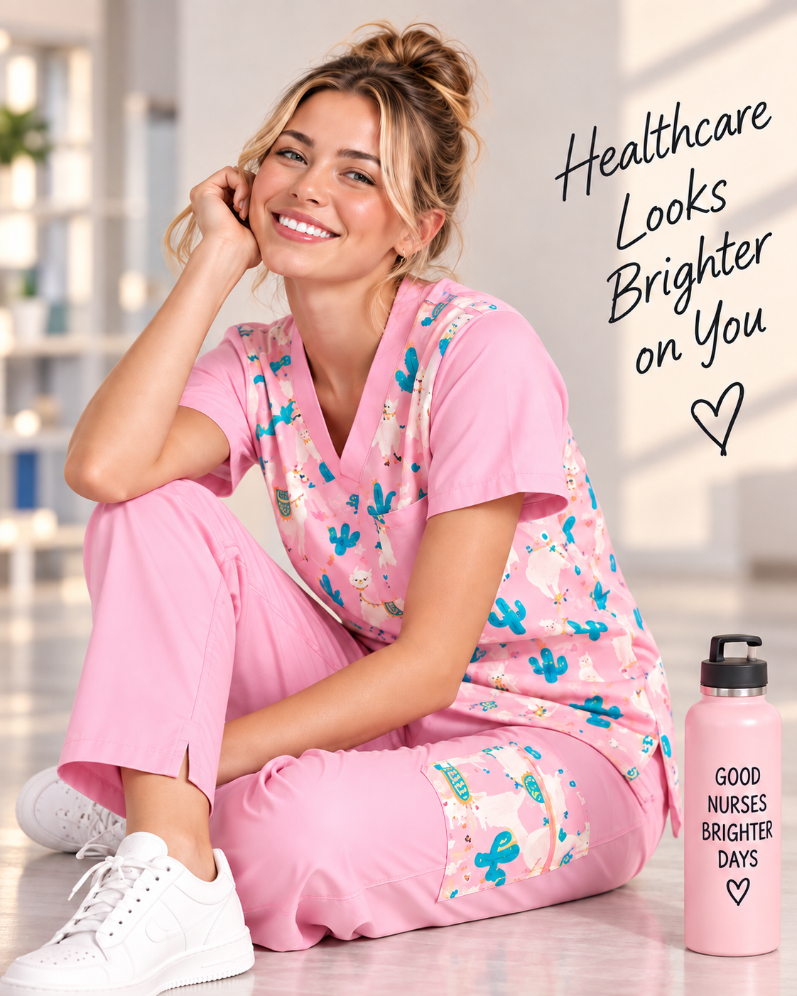 Llama Pink Scrub Set